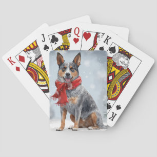Baraja De Cartas Perro Ganadero Australiano en Navidad con Nieve