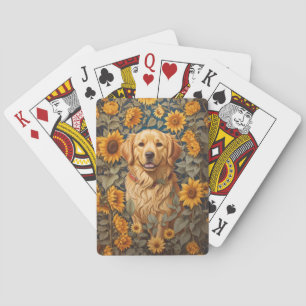Baraja De Cartas Perro Golden Retriever En El Campo Del Girasol
