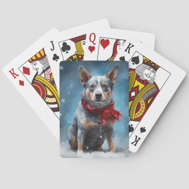Baraja De Cartas Perro Heeler Azul en Navidades de Nieve (Reverso)