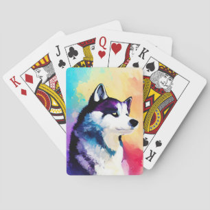 Baraja De Cartas Perro Husky Naturaleza salvaje Color animal Pintur