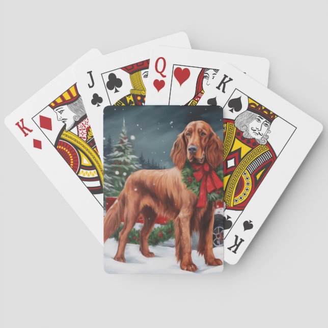 Baraja De Cartas Perro irlandés de la Red Setter en Navidades de Ni (Reverso)