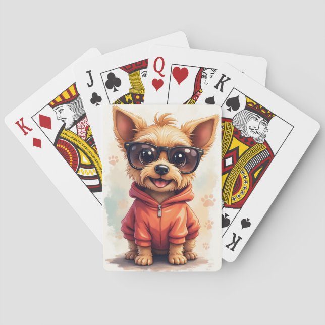 Baraja De Cartas Perro Kawaii Biewer Terrier Divertido (Reverso)