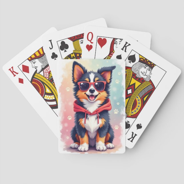 Baraja De Cartas Perro Kawaii divertido pastor australiano (Reverso)