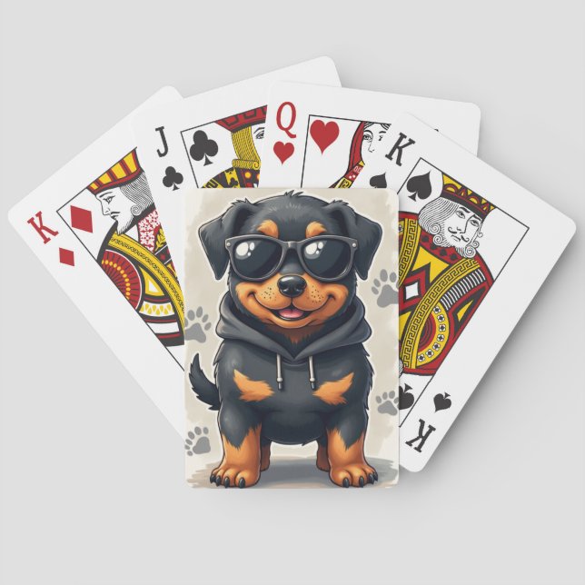 Baraja De Cartas Perro Kawaii Rottweiler Divertido (Reverso)
