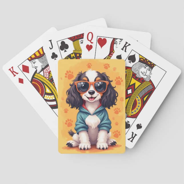 Baraja De Cartas Perro Kawaii Springer Spaniel Divertido (Reverso)