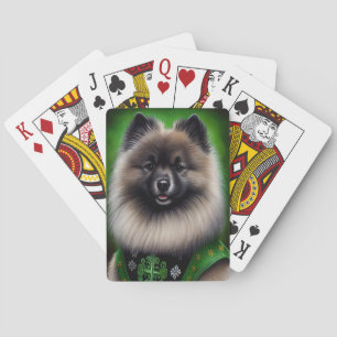 Baraja De Cartas Perro Keeshond con vestido de San Patricio