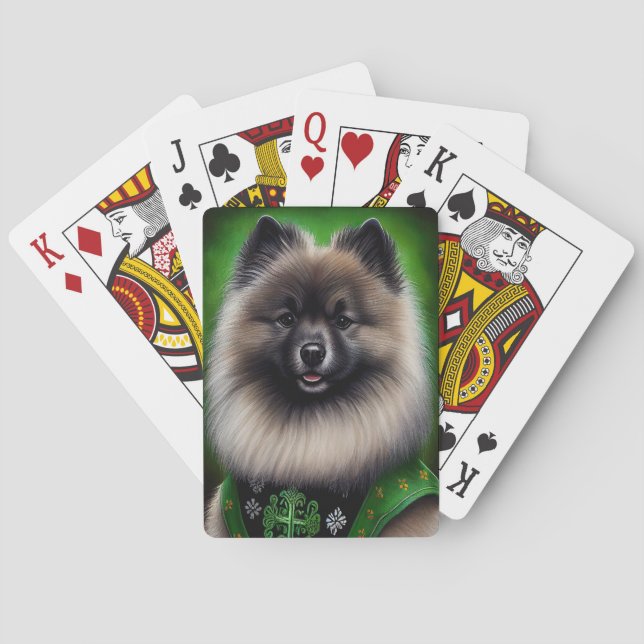 Baraja De Cartas Perro Keeshond con vestido de San Patricio (Reverso)