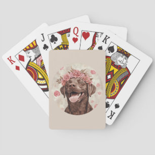 Baraja De Cartas Perro Labrador de Chocolate Rosa Alegre 