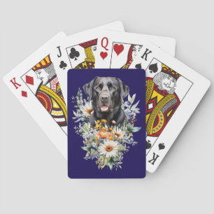 Baraja De Cartas Perro Labrador Negro entre Flores Silvestres