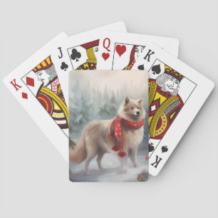 Baraja De Cartas Perro Lappund Finlandés en Navidad con Nieve