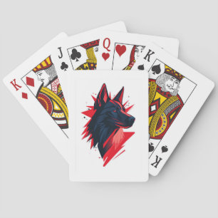 Baraja De Cartas Perro Lobo Negro con Acentos Rojos
