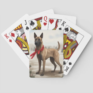 Baraja De Cartas Perro Malinois Belga en Navidad con nieve
