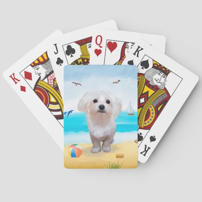 Baraja De Cartas Perro maltés en la playa (Reverso)