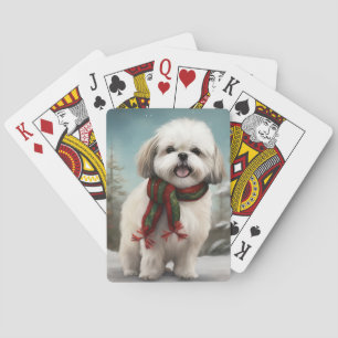 Baraja De Cartas Perro Malti Tzu en Navidad con Nieve