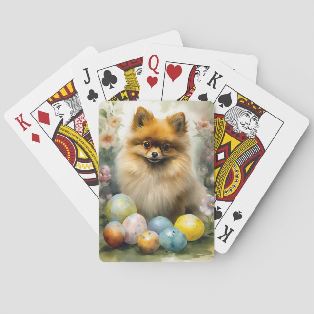 Baraja De Cartas Perro panomerano con festividad de huevos de Pascu (Reverso)
