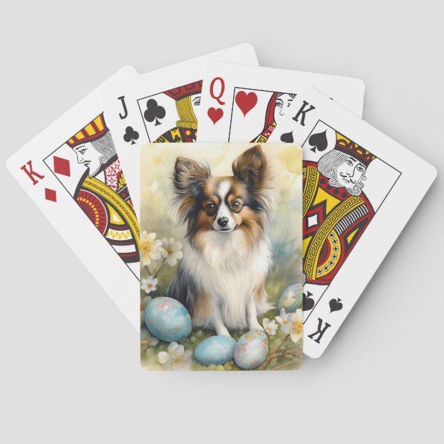 Baraja De Cartas Perro Papillon con festividad de huevos de Pascua (Reverso)