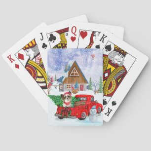 Baraja De Cartas Perro Papillon en camión de entrega de Navidad nie