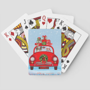 Baraja De Cartas Perro Papillon en coche con Papá Noel 