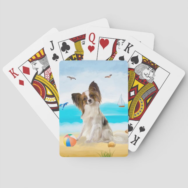 Baraja De Cartas Perro Papillon en la playa (Reverso)