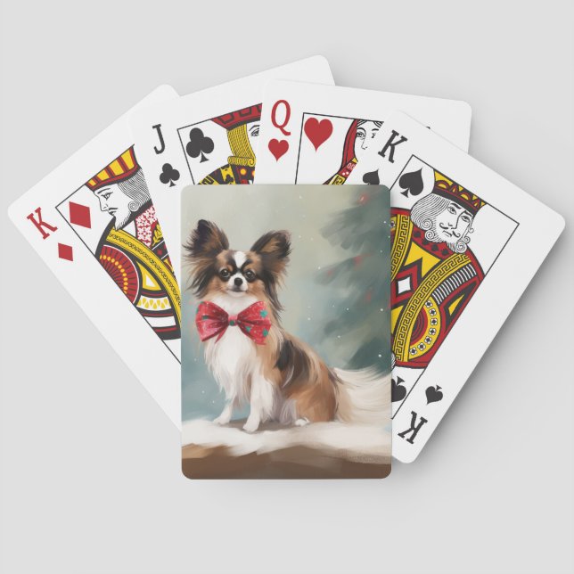 Baraja De Cartas Perro Papillon en Navidades de nieve (Reverso)