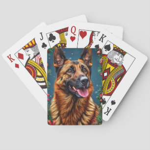 Baraja De Cartas Perro pastor alemán con decoración de Navidad