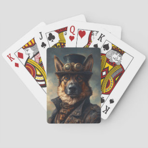 Baraja De Cartas Perro pastor alemán steampunk con sombrero de copa