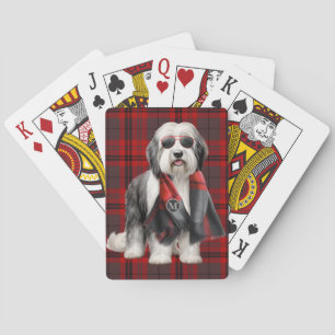 Baraja De Cartas Perro pastor y cuadros rojos divertido monograma