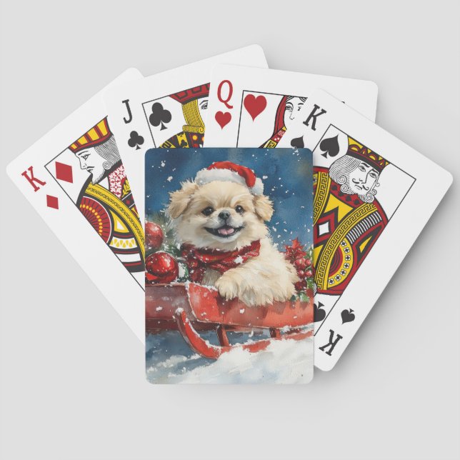 Baraja De Cartas Perro pekinés con mangas en el agua deja que nieve (Reverso)