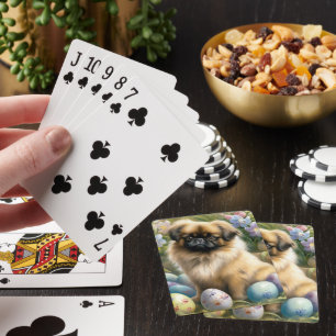Baraja De Cartas Perro pequinés con vacaciones de huevos de Pascua 