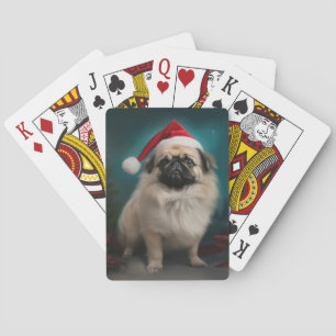 Baraja De Cartas Perro Pequinés en Navidad con Nieve
