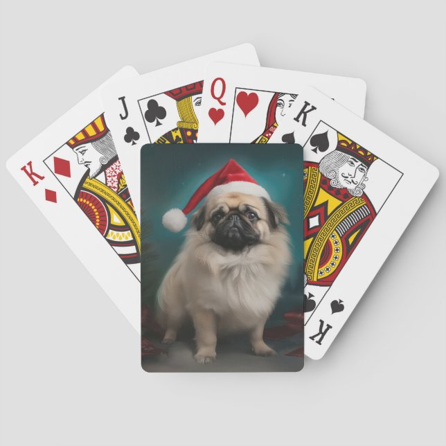 Baraja De Cartas Perro Pequinés en Navidad con Nieve (Reverso)
