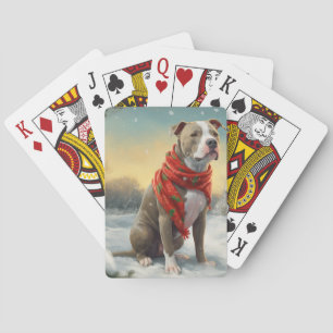 Baraja De Cartas Perro Pitbull en Navidades de Nieve