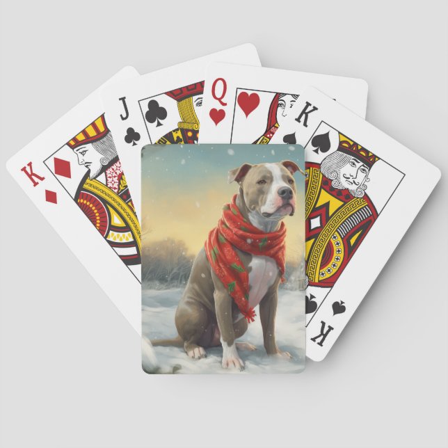 Baraja De Cartas Perro Pitbull en Navidades de Nieve (Reverso)