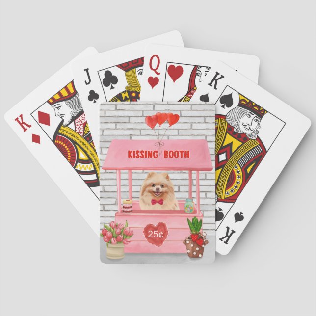 Baraja De Cartas Perro Pomerania El día de San Valentín Kissing Boo (Reverso)