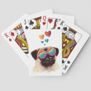 Baraja De Cartas Perro Pug con Corazones Día de San Valentín