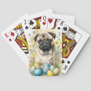 Baraja De Cartas Perro Pug con huevos de Pascua Fiesta 