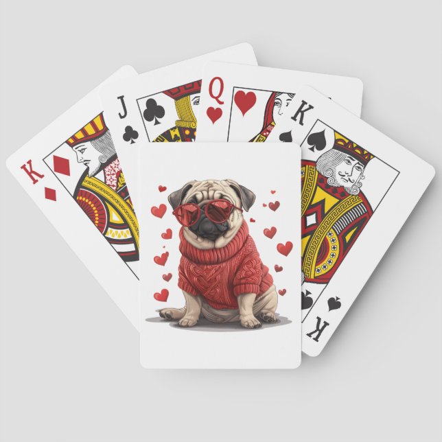 Baraja De Cartas Perro Pug día de San Valentín (Reverso)