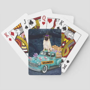 Baraja De Cartas Perro Pug Halloween Camión Noche Espeluznante
