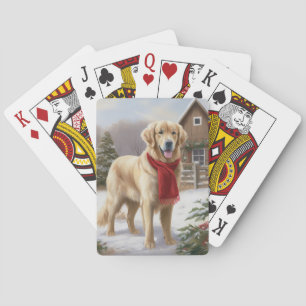 Baraja De Cartas Perro Retriever Dorado en Navidad Nieve