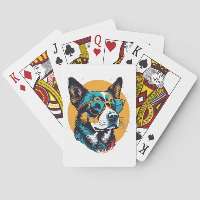 Baraja De Cartas Perro Retro con gafas de sol (Reverso)