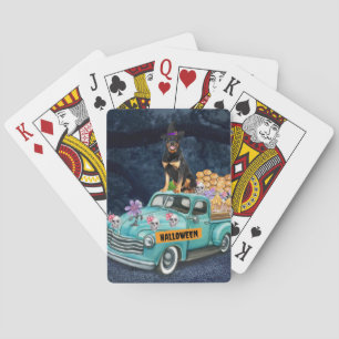 Baraja De Cartas Perro Rottweiler Camión de Halloween Noche Espeluz