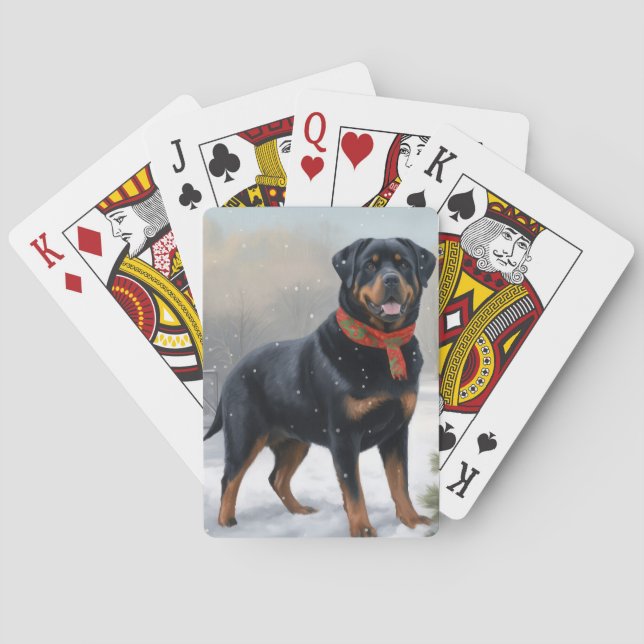 Baraja De Cartas Perro Rottweiler en Navidades de Nieve (Reverso)