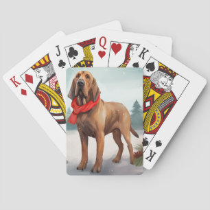 Baraja De Cartas Perro sabueso en Navidad con nieve