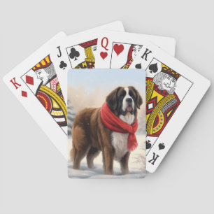 Baraja De Cartas Perro San Bernardo en Navidad con Nieve