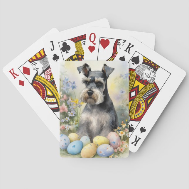 Baraja De Cartas Perro Schnauzer con festividad de huevos de Pascua (Reverso)