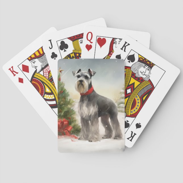 Baraja De Cartas Perro Schnauzer en Navidad con nieve (Reverso)