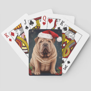 Baraja De Cartas Perro Shar Pei en Navidad con Nieve