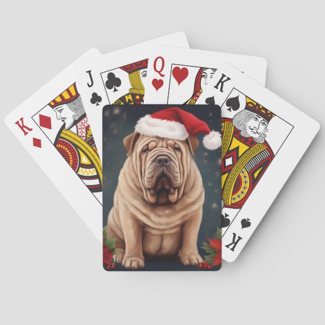 Baraja De Cartas Perro Shar Pei en Navidad con Nieve (Reverso)