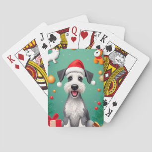 Baraja De Cartas Perro sonriente con sombrero de Santa