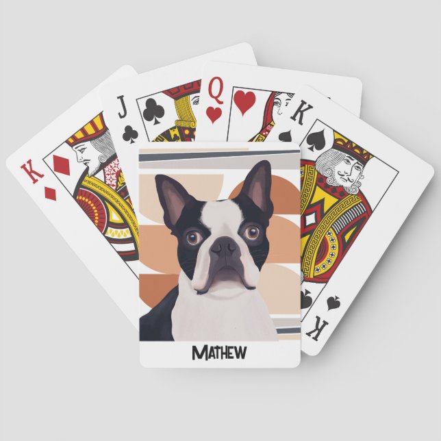Baraja De Cartas Perro Terrier de Boston - Geométrico Naranja (Reverso)